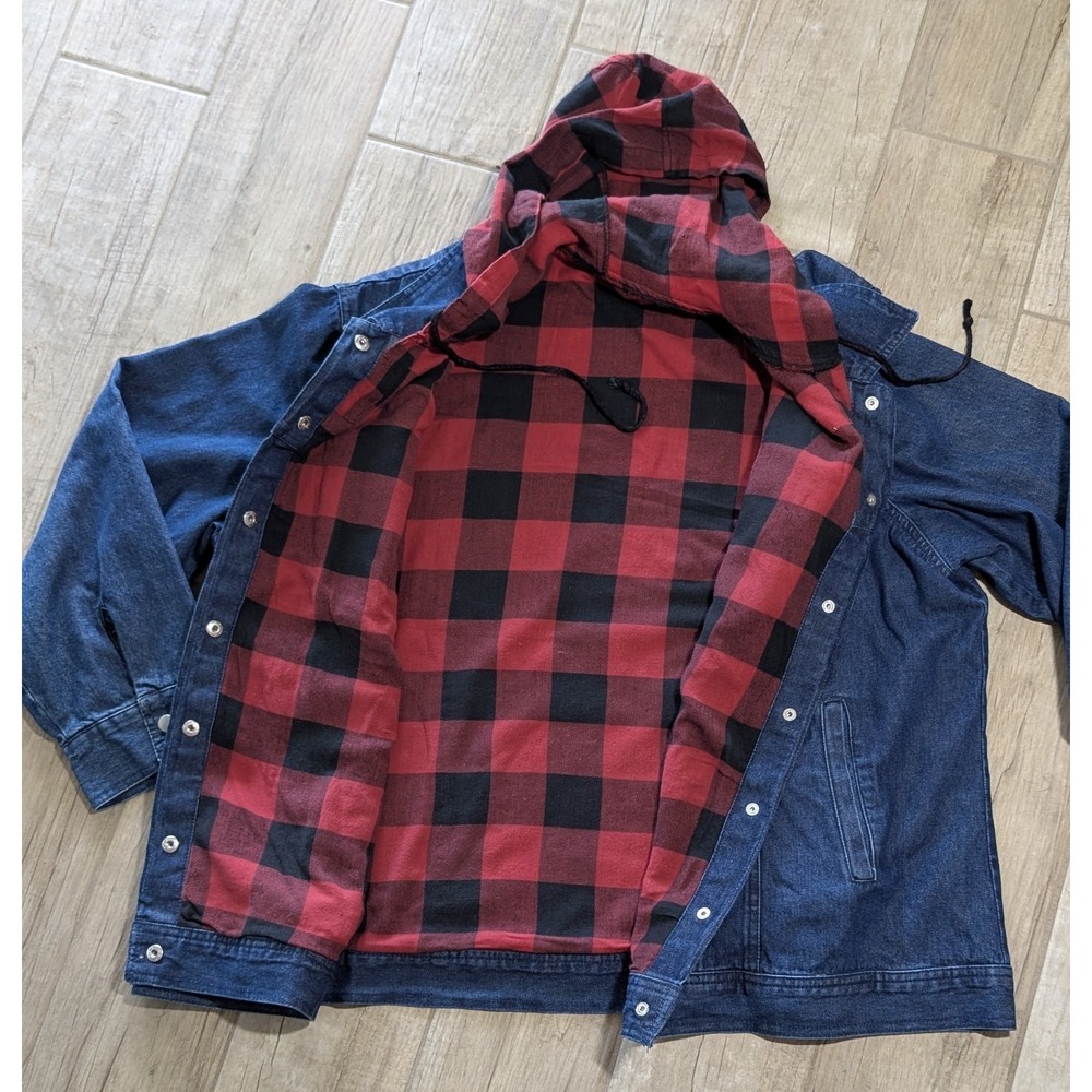 Northstyle Flannel Lined Denim Snap Front Jacket Hood Zip Pockets Womens 2X - Picture 5 of 10